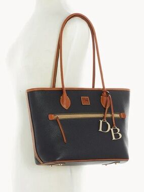 Dooney & Bourke navy Pebble Leather Tote with Brown Trim and DB Charm